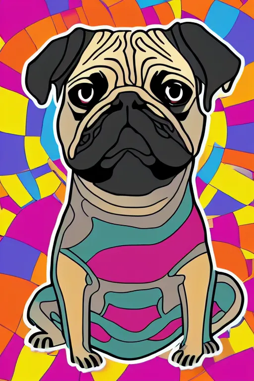 Image similar to Portrait of a pug as big as the world, sticker, colorful, illustration, highly detailed, simple, smooth and clean vector curves, no jagged lines, vector art, smooth