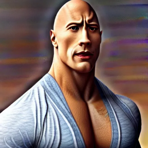 Image similar to Dwayne the rock Johnson with a really big forehead with abbs