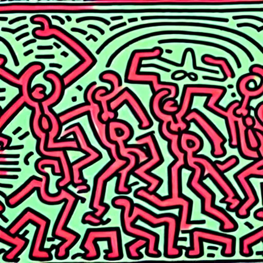 Prompt: train by Keith Haring