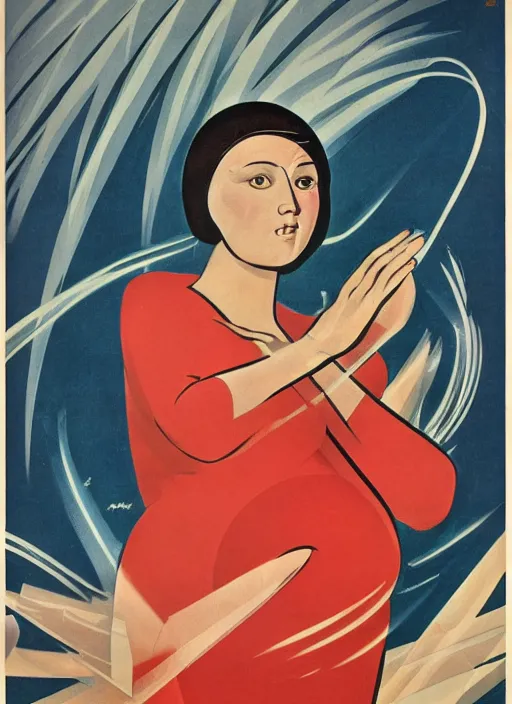 Image similar to a detailed and complex, highly detailed, concept art, anti - pregnancy, soviet propaganda poster depicting a pregnant woman