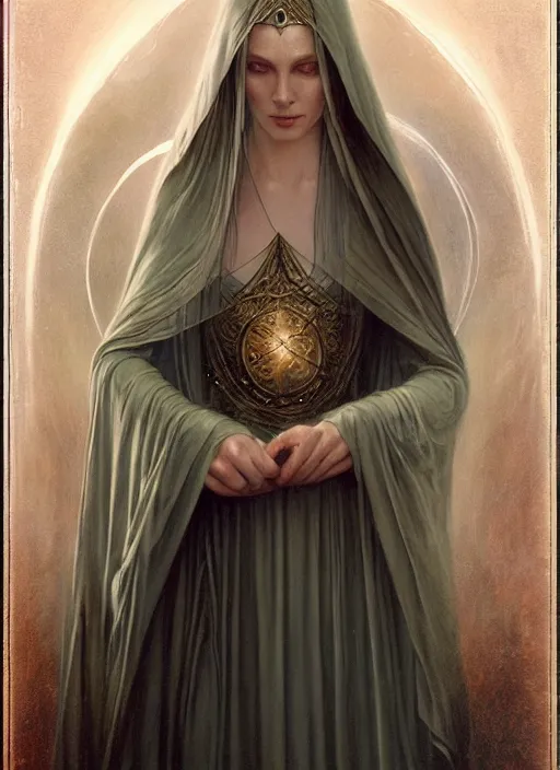 Image similar to galadriel of lothlorien, art by tom bagshaw and alan lee