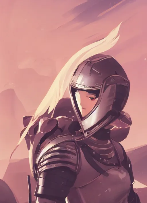 Image similar to a young woman in full plate armor holding her helmet. she is a knight. clean cel shaded vector art. shutterstock. behance hd by lois van baarle, artgerm, helen huang, by makoto shinkai and ilya kuvshinov, rossdraws, illustration, art by ilya kuvshinov