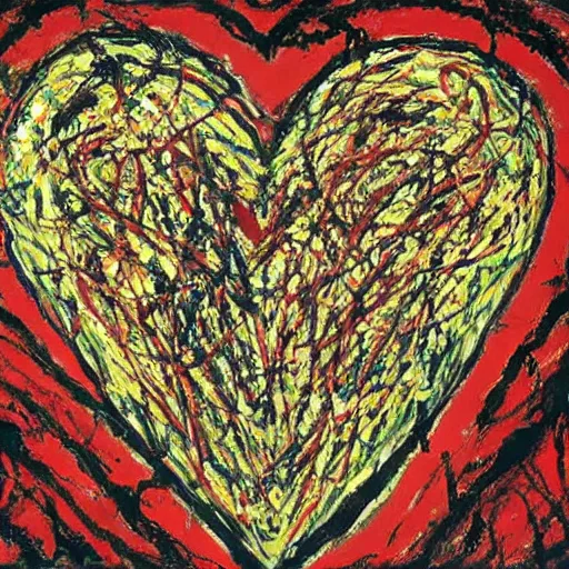 Prompt: painting of a human heart by Jackson Pollock