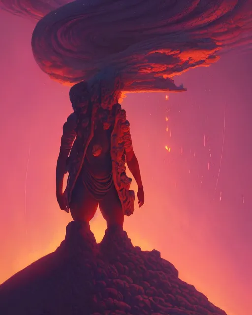 Image similar to highly detailed surreal vfx portrait of a futuristic fire mage in a volcano with lava, stephen bliss, unreal engine, greg rutkowski, loish, rhads, beeple, makoto shinkai and lois van baarle, ilya kuvshinov, rossdraws, tom bagshaw, alphonse mucha, global illumination, detailed and intricate environment