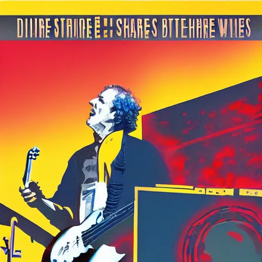 Image similar to Dire Straits playing and the crowd goes wild, cover art by Stephen Bliss, Boxart