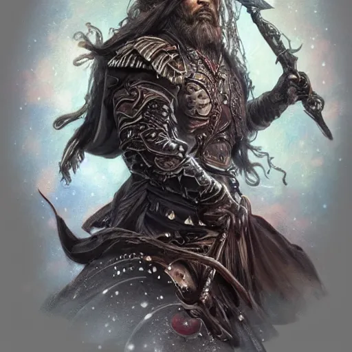 Image similar to an Artstation 3d render of Very very very very highly detailed beautiful mystic portrait of a phantom warrior with galaxy, tattoos by Anton Pieck, intricate, extremely detailed, digital painting, artstation, sharp focus, intimidating lighting, incredible art,