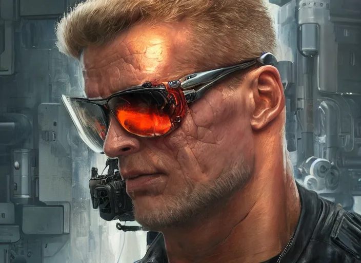 Image similar to the terminator, au naturel, hyper detailed, digital art, trending in artstation, cinematic lighting, studio quality, smooth render, unreal engine 5 rendered, octane rendered, art style by klimt and nixeu and ian sprigger and wlop and krenz cushart