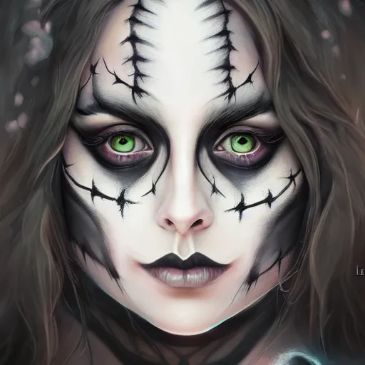 Image similar to a portrait of a beautiful willa holland black metal face paint, art by lois van baarle and loish and ross tran and rossdraws and sam yang and samdoesarts and artgerm, digital art, highly detailed, intricate, sharp focus, trending on artstation hq, deviantart, unreal engine 5, 4 k uhd image