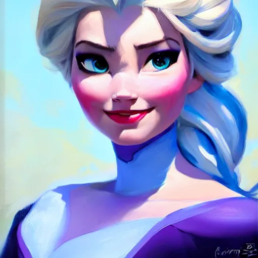 Image similar to Greg Manchess portrait painting of Elsa from Frozen as Overwatch character, medium shot, asymmetrical, profile picture, Organic Painting, sunny day, Matte Painting, bold shapes, hard edges, street art, trending on artstation, by Huang Guangjian and Gil Elvgren and Sachin Teng