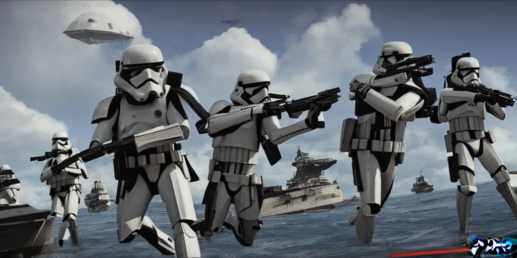 Prompt: shore troopers, on scarif, ea star wars battlefront 2015, highly detailed