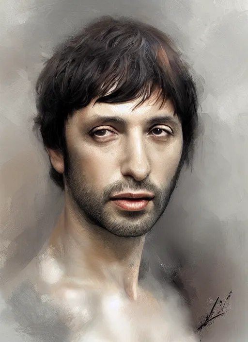 Prompt: italian singer fabrizio de andre, elegant, realistic, digital painting, concept art, smooth, sharp focus, illustration, by ruan jia and mandy jurgens and artgerm and william - adolphe bouguerea