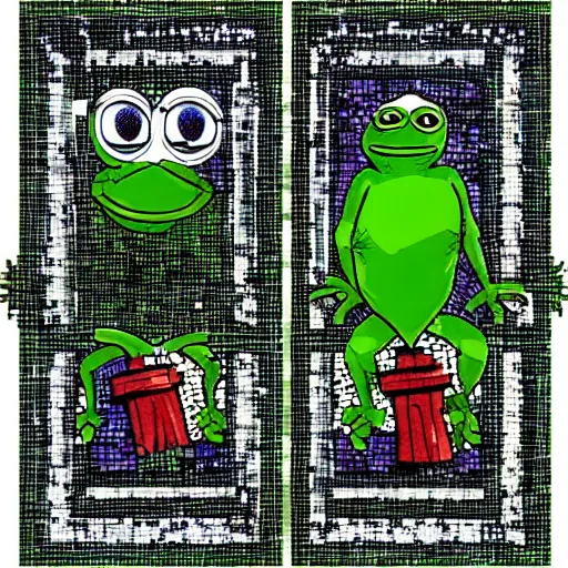 Image similar to pepe the frog church tinted windows mosaic Christian ultra decor flamboyant luxurious