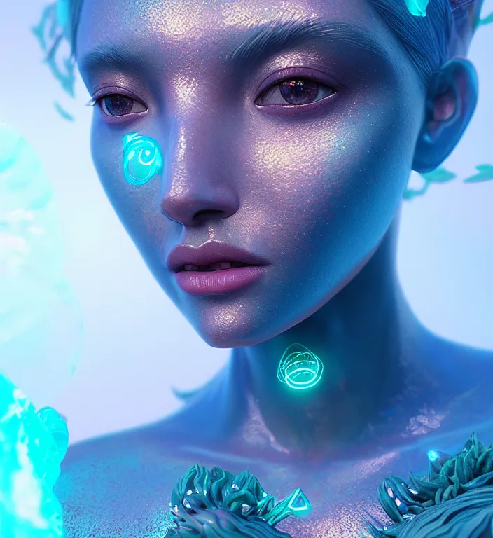 Image similar to goddess close-up portrait. bioluminiscent creatures, intricate artwork by Tooth Wu and wlop and beeple. octane render, trending on artstation, greg rutkowski very coherent symmetrical artwork. cinematic, hyper realism, high detail, octane render, 8k