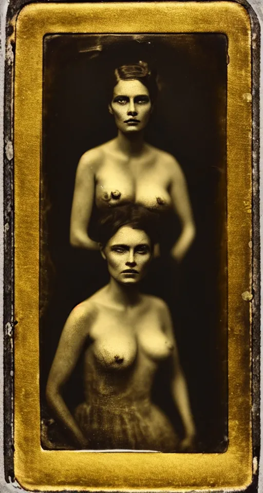 Image similar to a wet plate photograph, a portrait of a strikingly beautiful woman with regal features