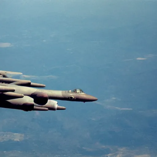 Image similar to b 5 2 bomber dropping bananas, aerial photography