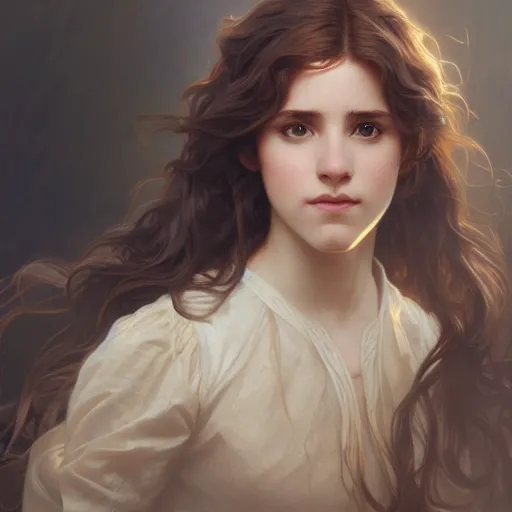 Image similar to hermione, intricate, elegant, highly detailed, digital painting, artstation, concept art, smooth, sharp focus, illustration, art by artgerm and greg rutkowski and alphonse mucha and william - adolphe bouguereau