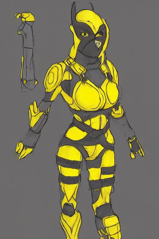 Prompt: female adventurer in tight full - body soft yellow sticky note armor and a white porcelain crow mask, trending in artstation, japanese, artstation, establishing shot