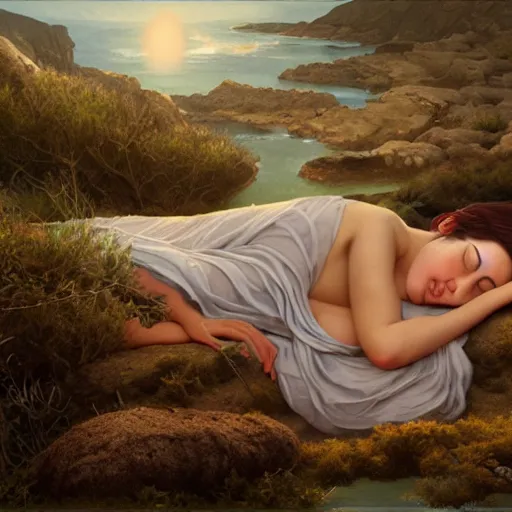 Image similar to Ariadne Asleep on the Island of Naxos by tom Bagshaw