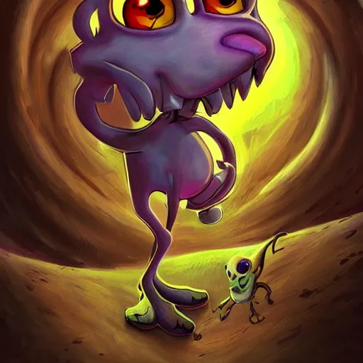 Prompt: courage the cowardly dog, cartoon, cute, scary, gross, beautiful digital painting, masterpiece, violence, intense themes, spectacular composition, hyper realism, intricate detail, brush strokes, lens flare