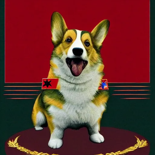 Image similar to corgi dog as communist dictator, soviet propaganda style