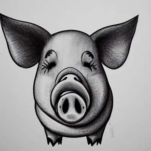 Image similar to face of cutest pig in the world. Artistic. Concept art. Drawing. High details. Cute.