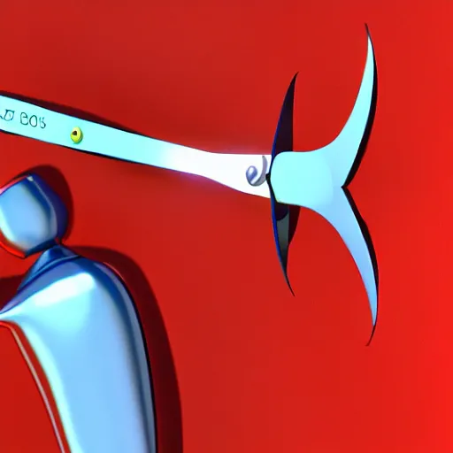 Image similar to a close up of a cartoon character holding a pair of scissors, a raytraced image by cedric seaut ( keos masons ), cgsociety contest winner, generative art, rendered in cinema 4 d, rendered in maya, polycount