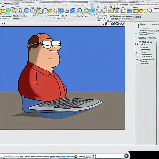 Image similar to photo of a person using a 3 d modelling program on their computer to model peter griffin