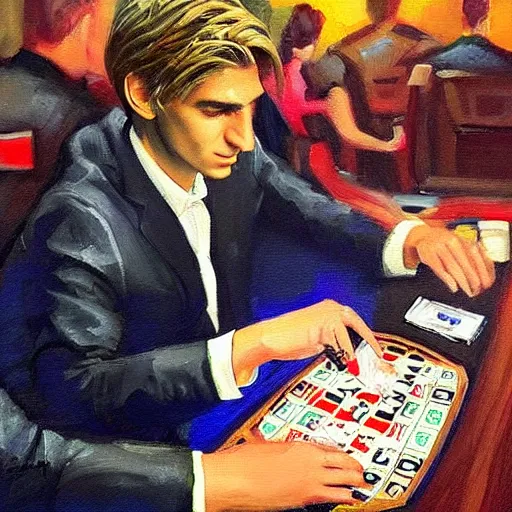 Image similar to xQc gambling , oil painting