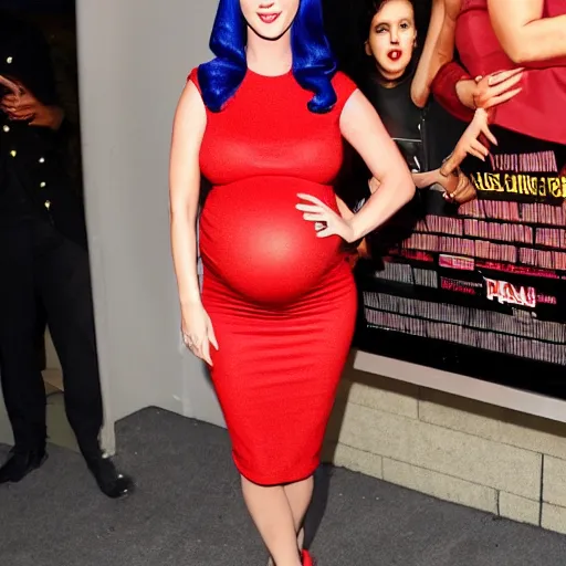 Image similar to Pregnant Katy Perry in a red dress at a movie premiere