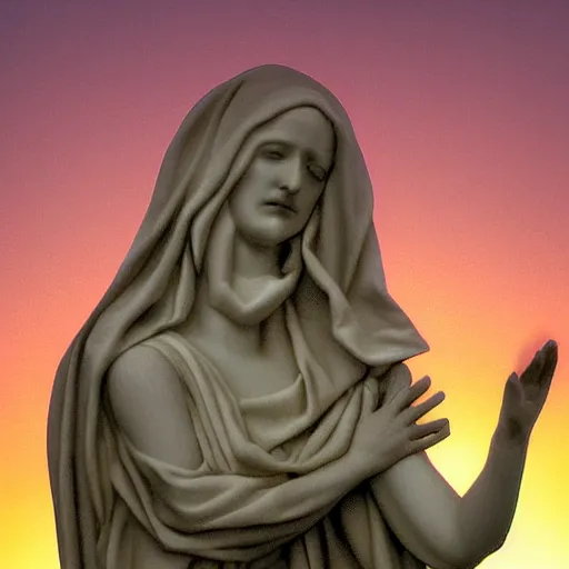 Image similar to digital photo of pieta face closeup as sunset cloud by