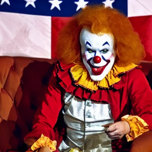 Image similar to The clown from It giving a speech as president of the USA