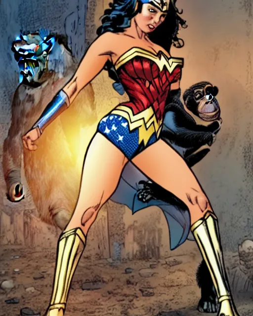 Image similar to Wonder Woman transformed into a Chimpanzee by Gorilla Grodd