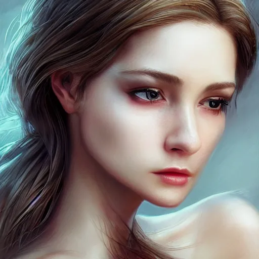 Prompt: a gorgeous mange female photo, professionally retouched, soft lighting, wearing a feather dress, realistic, smooth face, perfect eyes, wide angle, sharp focus on eyes, 8 k high definition, insanely detailed, intricate, elegant, art by artgerm and wlop