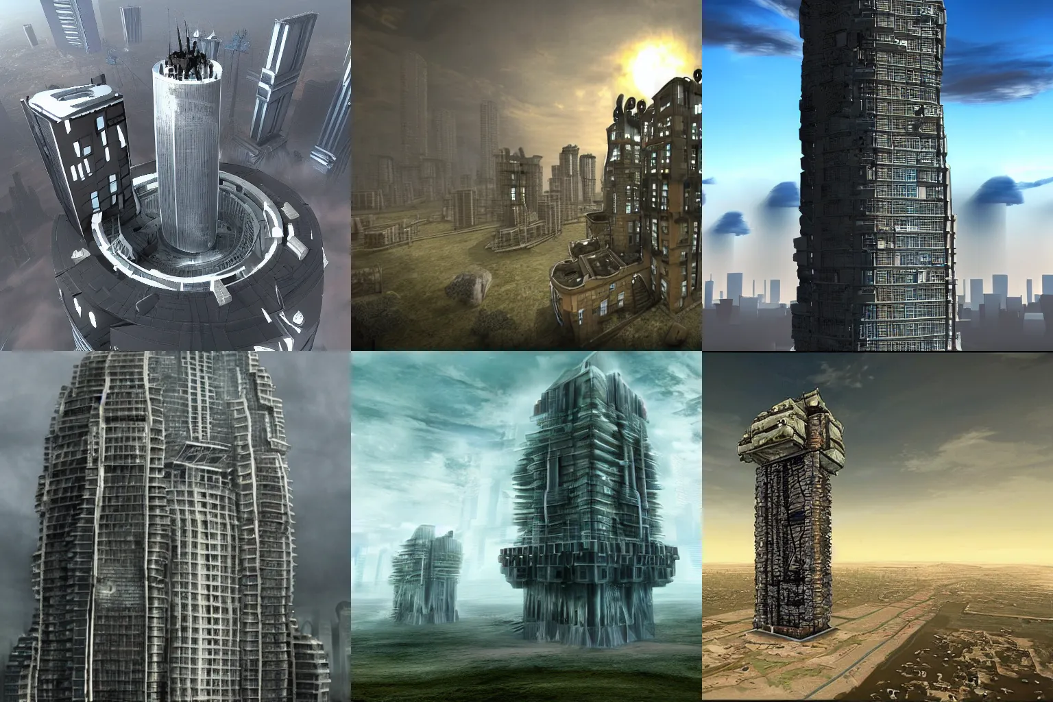 Prompt: apocalyptic skyscraper fortress