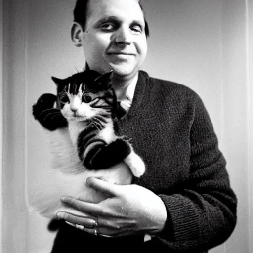 Image similar to John Cooper holding a kitty, photo