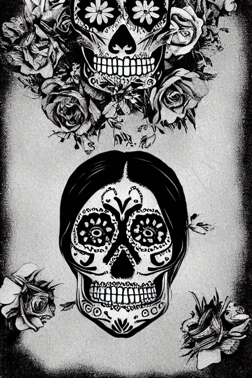 Image similar to illustration of a sugar skull day of the dead girl, art by caravaggio