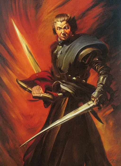 Prompt: portrait of noble duelist, coherent! by mariusz lewandowski, by frank frazetta, deep color, strong line, high contrast