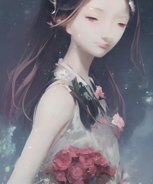 Image similar to Portrait of a beautiful young elegant girl, Japanese anime style, gorgeous atmosphere, full of details, matte painting, concept art, smooth, by Shinkai Makoto and Ina Wong and wlop ，trending on cgsociety and artstation，8kHDR，light effect，