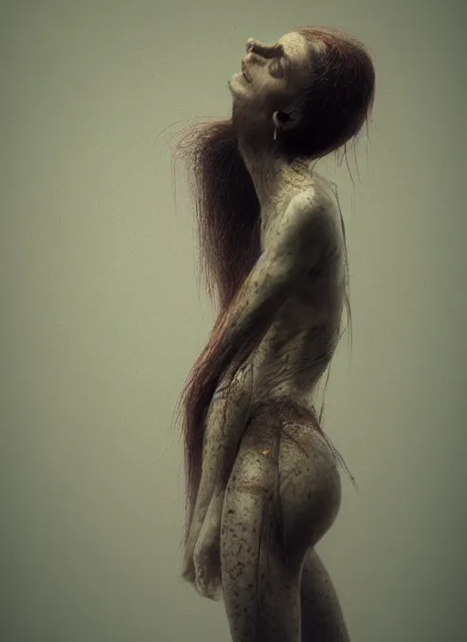 Image similar to woman inspired by zdzislaw beksinski, canyon, clothes made out of veins, rgb, cables everywhere, bedroom, ultra realistic, concept art, intricate details, highly detailed, photorealistic, octane render, 8 k