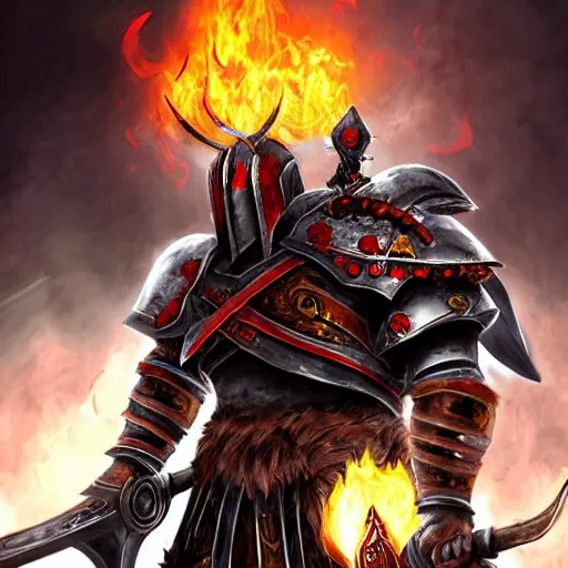 Image similar to Ares the god of war with heavy armor and sword, heavy knight helmet, dark sword in Ares's hand, war theme, bloodbath battlefield background, fiery battle coloring, hearthstone art style, epic fantasy style art, fantasy epic digital art, epic fantasy card game art