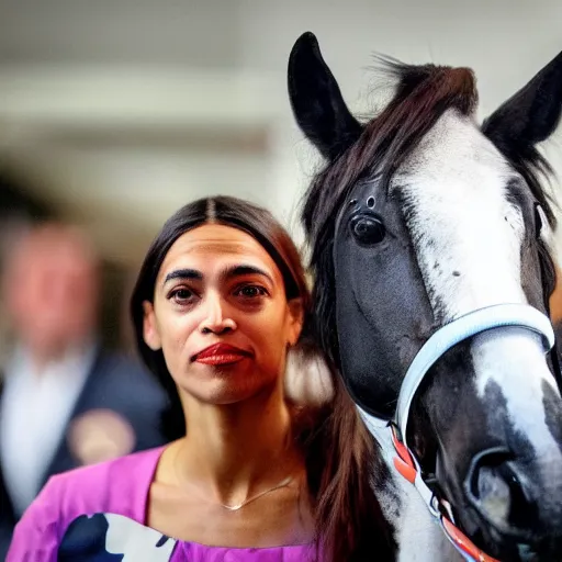 Image similar to Alexandria Ocasio Cortez as a horse caricature