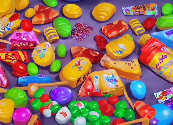 Prompt: game assets for a game candy themed, oil painting by jama jurabaev, extremely detailed, brush hard, artstation, for aaa game, high quality, brush stroke