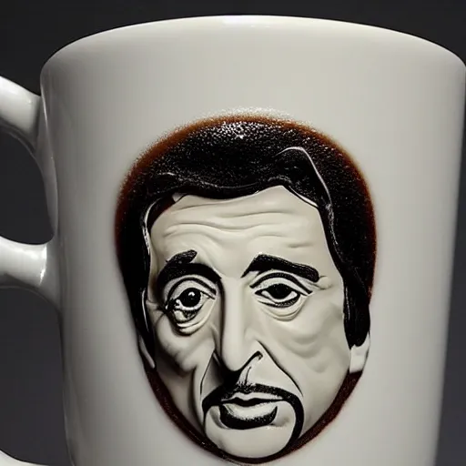 Prompt: al pacino's face made of foam in a cup of cappuccino, high detail