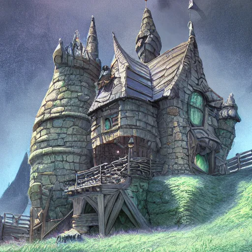 Prompt: Shrek's Ogre House, cinematic lighting, intricate, elegant, highly detailed, digital painting, artstation, smooth, sharp focus, illustration, art