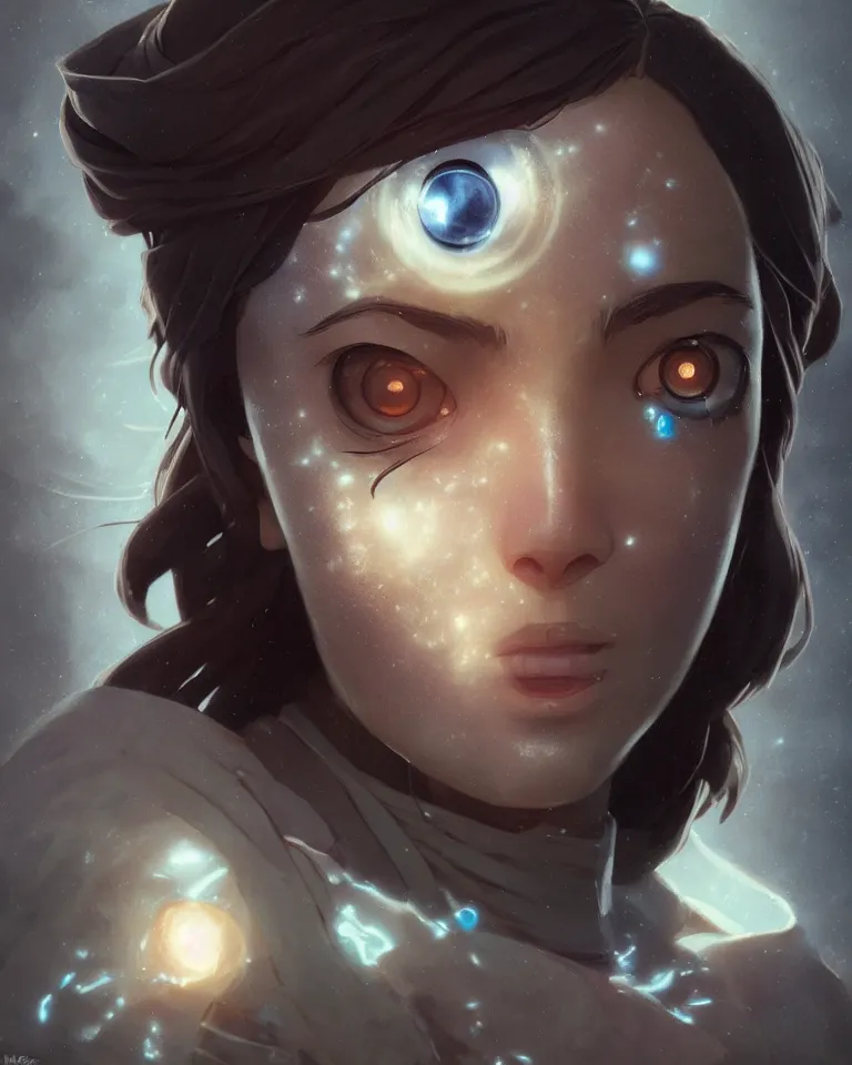 Image similar to Korra glowing eyes,digital art,ultra realistic,ultra detailed,art by greg rutkowski sacha goldberger, hyperdetailed,detailed face,professional lighting,dramatic,3 point lighting centered composition symmetrical features gazing eyes