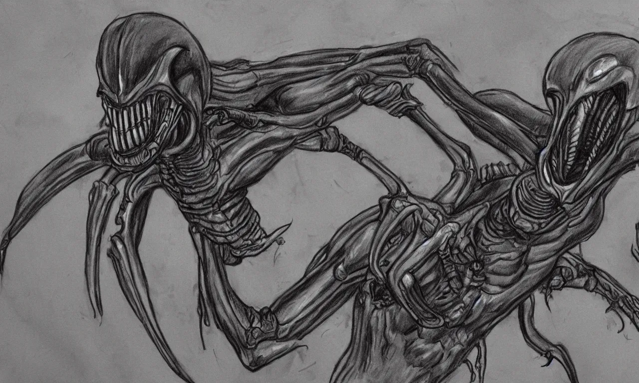 Image similar to a rough sketch of one xenomorph drawn by a 4 year old kid