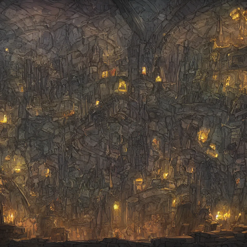 Image similar to An intensely bureaucratic villains lair with dozens of henchman doing paperwork, gridless DND map, 8k digital art, high quality,