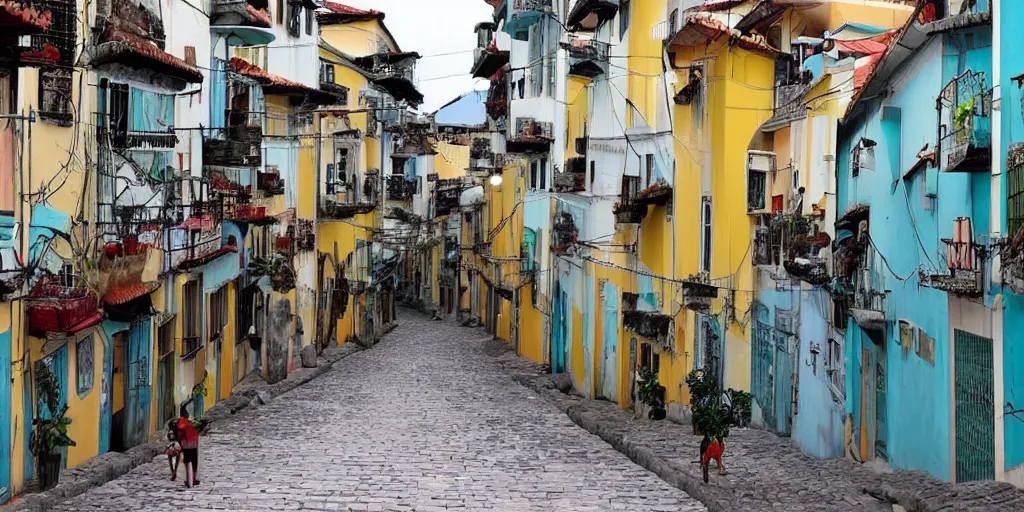 Prompt: pelorinho in salvador bahia Brazil, in style of studio ghibli's animation spirited away