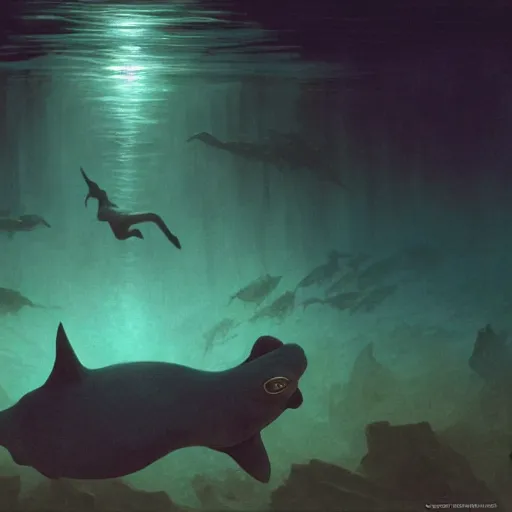 Prompt: An underwater photo of a demonic platypus swimming towards the camera out of the darkness, underwater cam, artstation, fantasy, concept art, dark, moonlight, incredible, smooth, sharp focus, illustration, art by greg rutkowski and orientalism and bouguereau and Zdzislaw Beksinski, good clear quality, lighting, biology, symmetrical artwork, perfect face, 135 mm, cinematic, hyper realism, high detail, octane render, 8k, blue and green accents