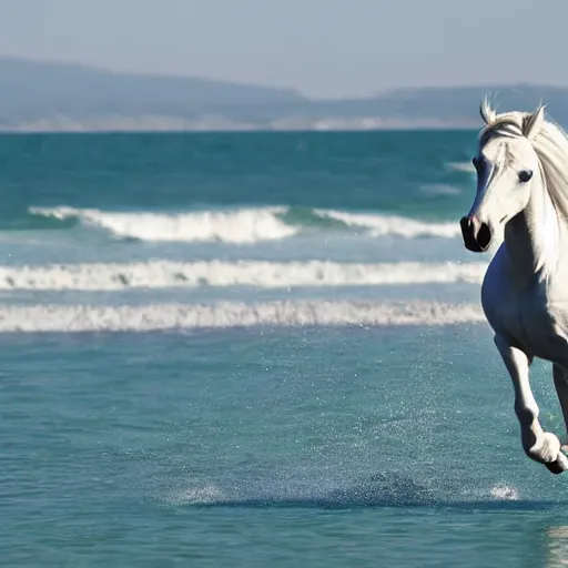 Prompt: a horse prancing in the ocean